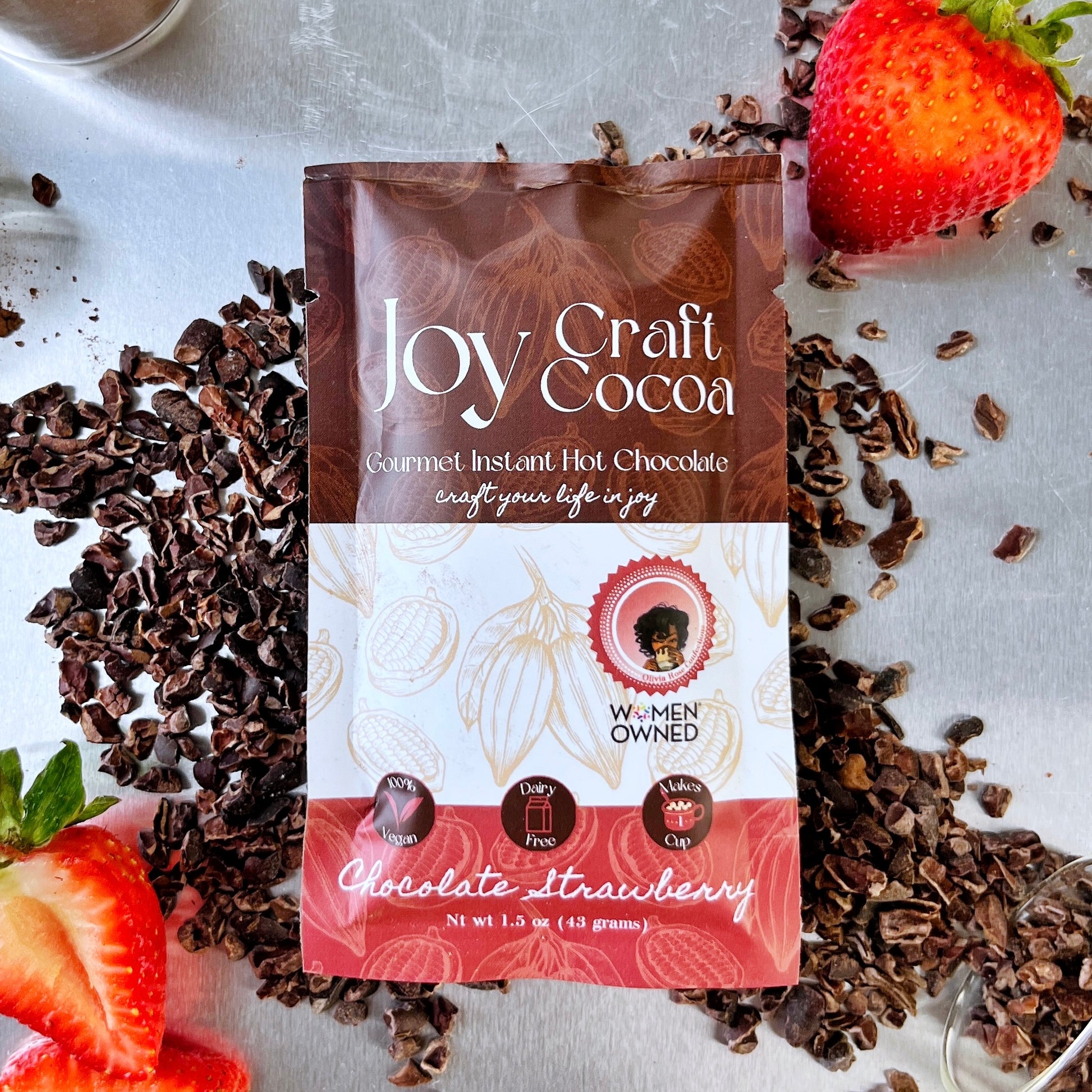 Strawberry Hot Chocolate 1.5 oz Joy Craft Cocoa Dairy Free Hot Cocoa