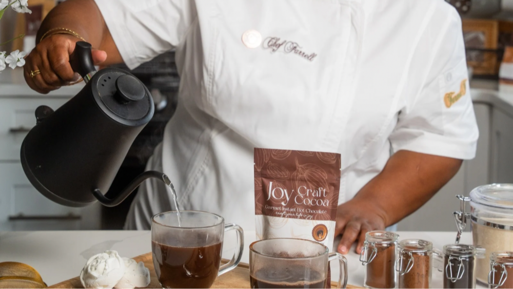 photo of black woman chef saidah farrell making hot chocolate