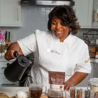 photo of black woman chef saidah farrell making hot chocolate