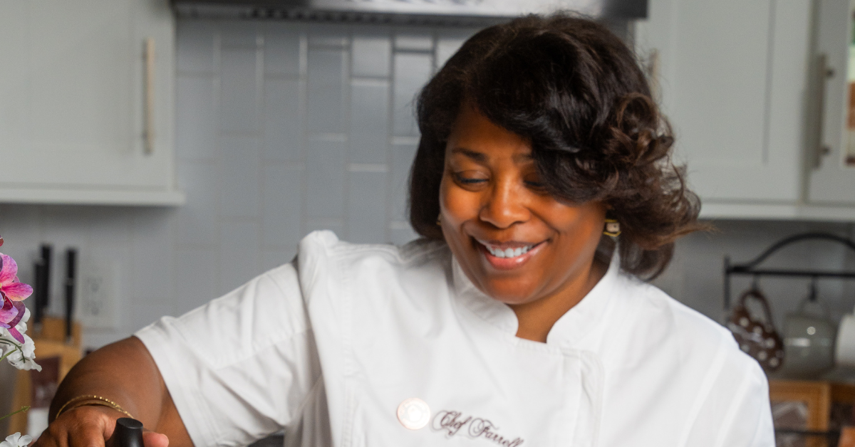 photo of black woman chef saidah farrell making a cup of hot chocolate